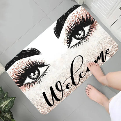 Eyelash Pattern Flannel Printed Carpet Non-Slip Foot Mat Bedroom Bathroom Kitchen Entrance Rug Home Decor