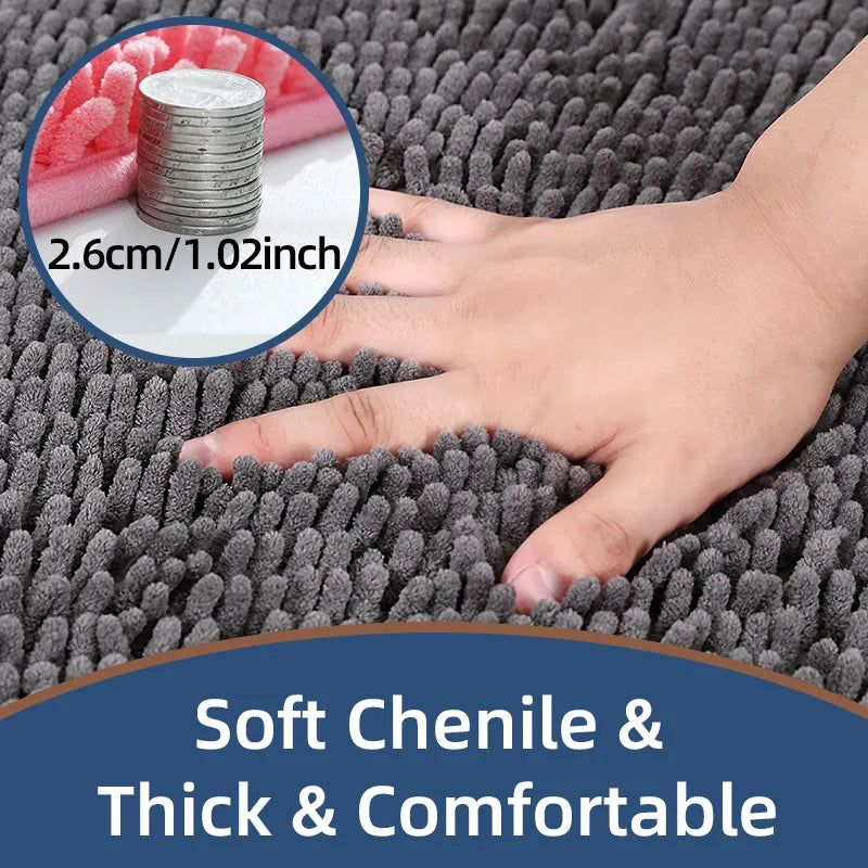 Non-Slip Shaggy Chenille Bathroom Rug Soft Thick Plush Mat Quick-Dry Durable PVC Backing Home Decor
