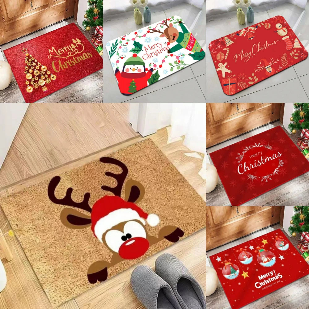 VIKAMA Festive Snowman Reindeer Christmas Non-Slip Doormat