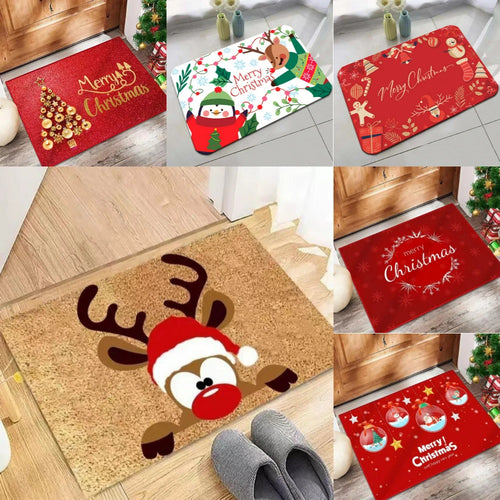 VIKAMA Festive Snowman Reindeer Christmas Non-Slip Doormat