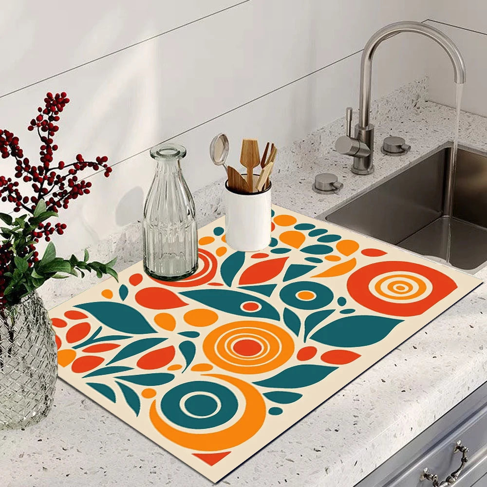 Floral Absorbent Waterproof Drying Mat