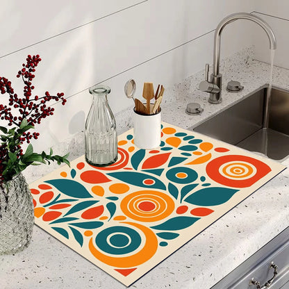 Floral Absorbent Waterproof Drying Mat