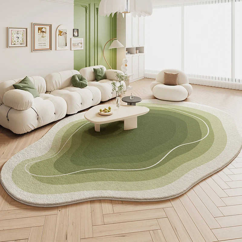 VIKAMA Green Irregular Plush Carpet Cream Style Living Room Bedroom Bedside Floor Mat Home Decor