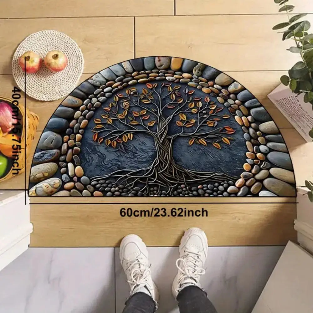 VIKAMA Tree of Life Semi-Circular Non-Slip Welcome Doormat