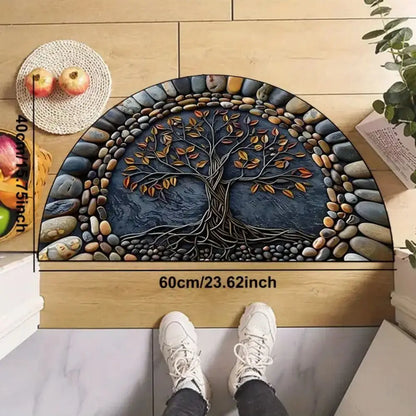 VIKAMA Tree of Life Semi-Circular Non-Slip Welcome Doormat
