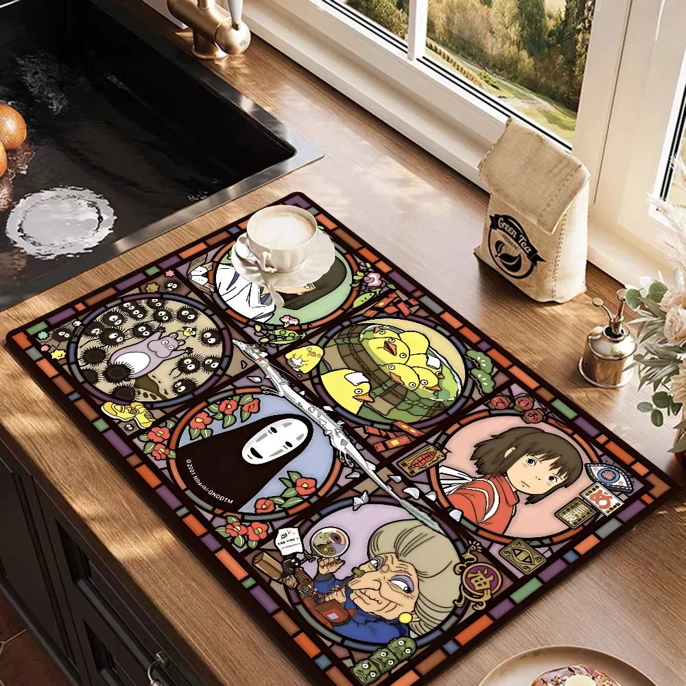 VIKAMA Anime Diatomite Dish Drying Mat Quick-Dry Non-Slip Kitchen Coffee Machine Drain Rug Home Decor