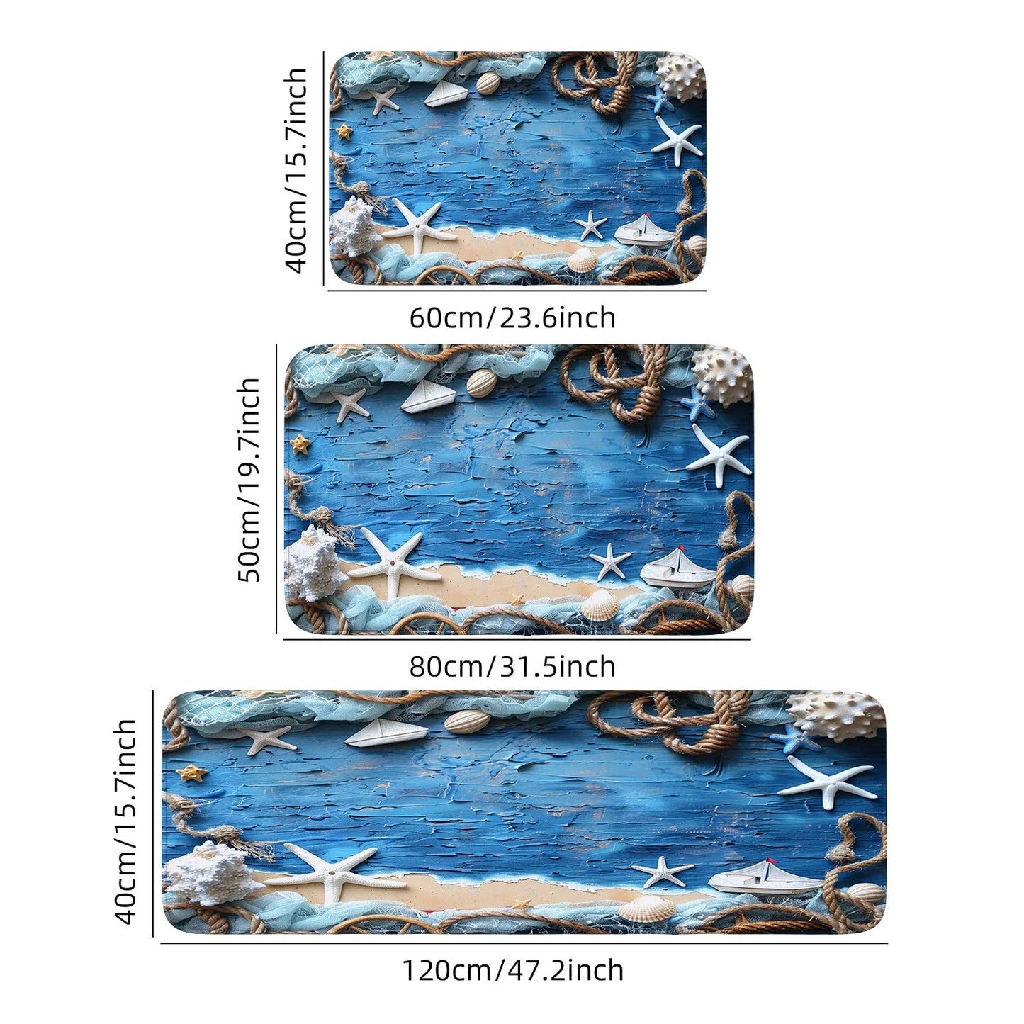 Blue Coast Wood Stripe Rope Starfish Pattern Long Kitchen Floor Mat Machine Washable Bathroom Carpet Kitchen Rug Home Decor