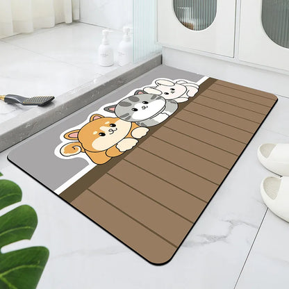Cartoon Diatomaceous Mud Bathroom Mat Soft Absorbent Non-Slip Floor Rug Toilet Sink Bedroom Carpet Home Decor