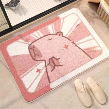 Pink Capybara Bathroom Floor Mat Imitation Cashmere Absorbent Cute Shower Door Mat