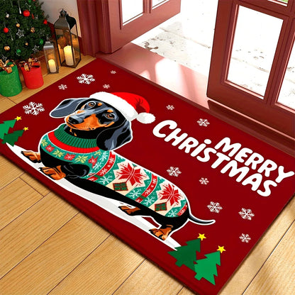 VIKAMA Dachshund Christmas Welcome Mat Non-Slip Rug