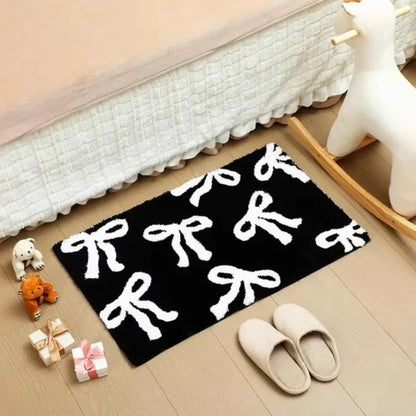 Bow Faux Cashmere Bathroom Door Mat Non-Slip Absorbent Entry Floor Carpet