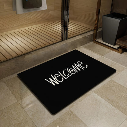VIKAMA Black Welcome Doormat Washable Durable Minimalist Entrance Rug Home Decor