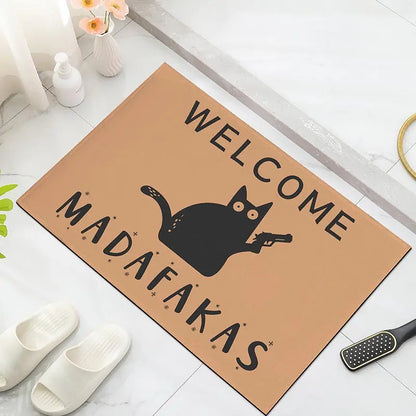 Dark Cat Funny Full Print Welcome Doormat Non-Slip Home Kitchen Bathroom Floor Rug Home Decor Gift Mat