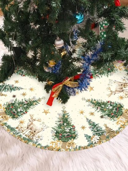 VIKAMA Christmas Tree Skirt Reindeer Holiday Rug