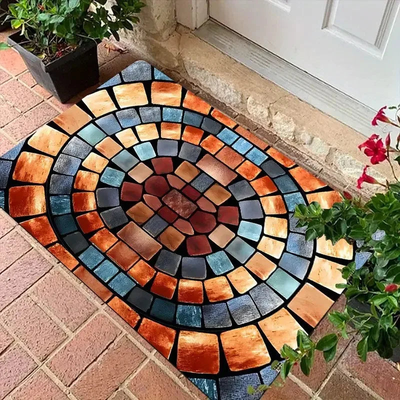 Realistic 3D Ocean Cave Rug Turquoise Water Stone Well Spiral Staircase Illusion Non-Slip Carpet Home Floor Mat Decor