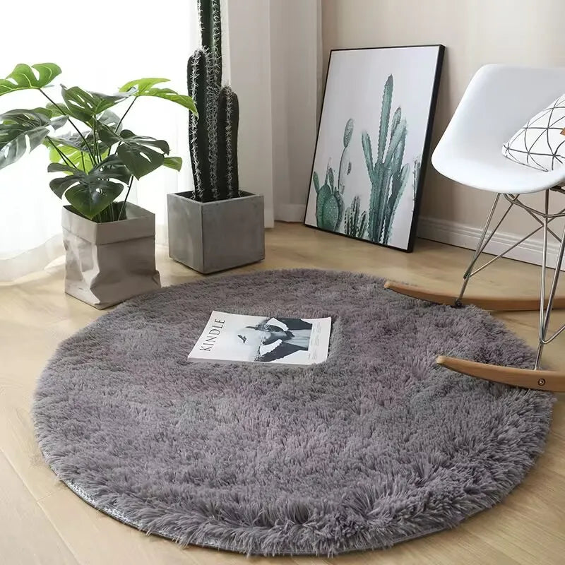Plush Round Fluffy Non-Slip White Area Rug