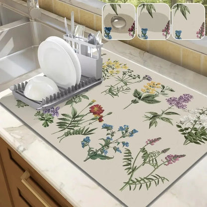 Pink Rose Absorbent Dish Drying Mat