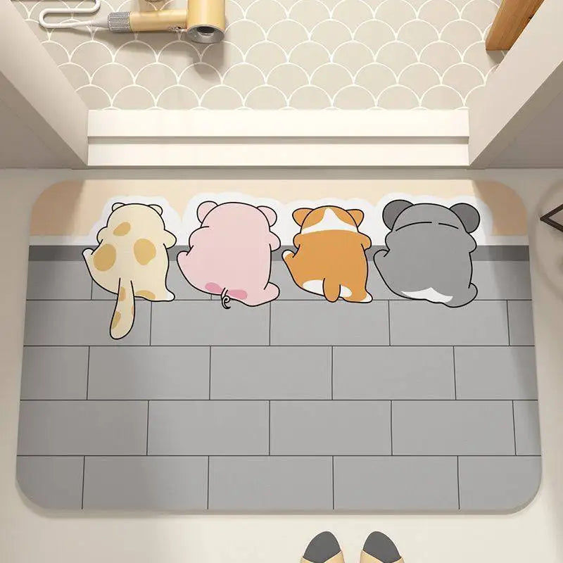 Cute cat quick-dry non-slip mat
