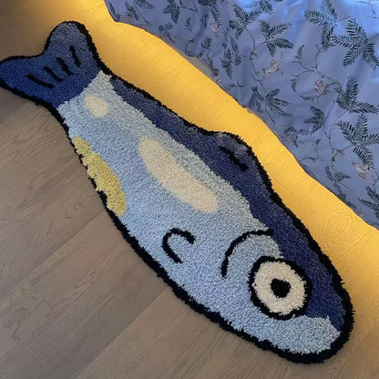 VIKAMA Salted Fish Shape Creative Rug Imitation Cashmere Waterproof Non-Slip Bedroom Bedside Bathroom Floor Mat Home Decor