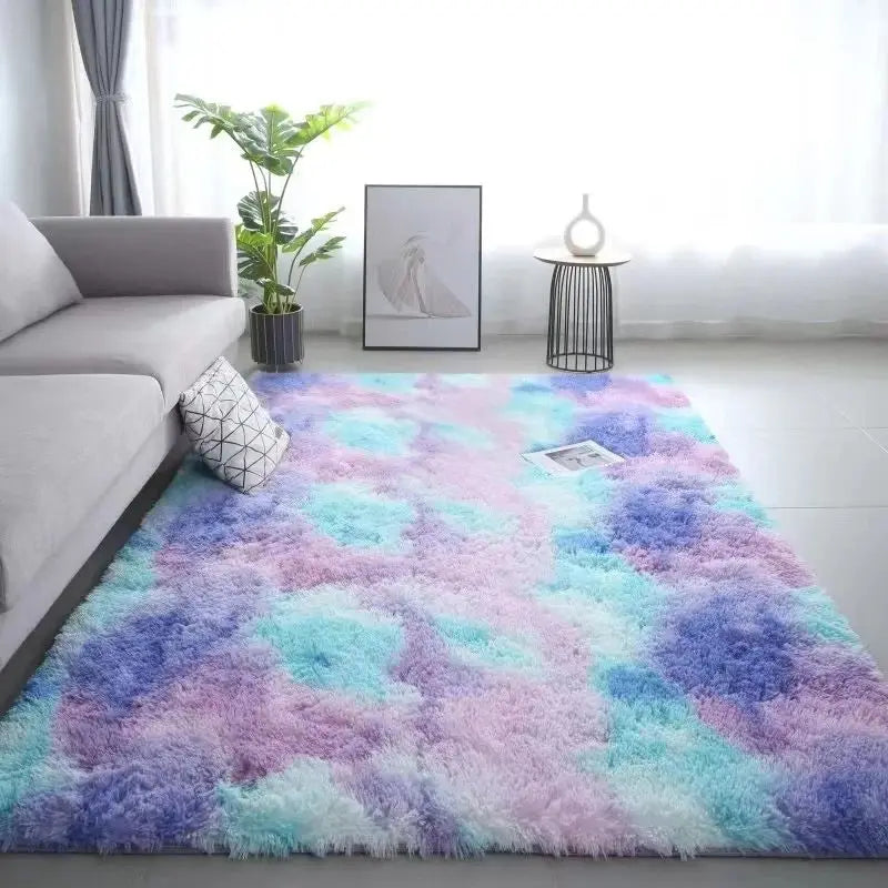 VIKAMA Silk Wool Tie-Dye Rug Non-Slip Washable Bedroom Living Room Kids Carpet Home Decor