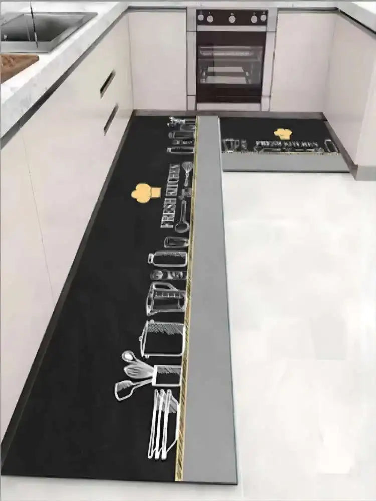 VIKAMA Crystal Velvet Kitchen Mat Absorbent Non-Slip Entrance Door Floor Rug Home Decor