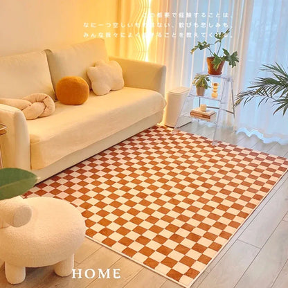 Retro Checkerboard Fluffy Plush Area Rug