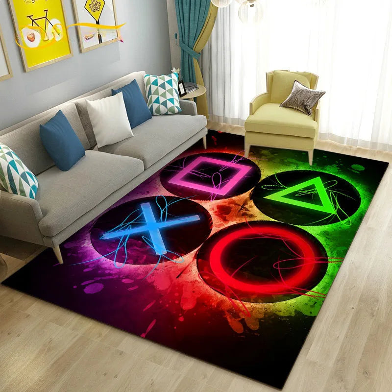 Game Controller Neon Carpet Gamepad Symbol Non-Slip Rug Living Room Home Decor “One More Game” Mat