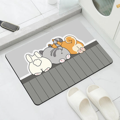 Cartoon Diatomaceous Mud Bathroom Mat Soft Absorbent Non-Slip Floor Rug Toilet Sink Bedroom Carpet Home Decor