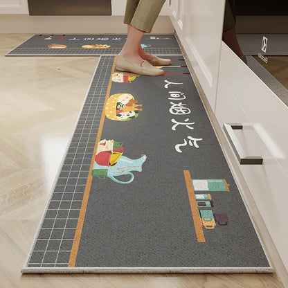 VIKAMA Cartoon Crystal Velvet Non-Slip Kitchen Floor Mat