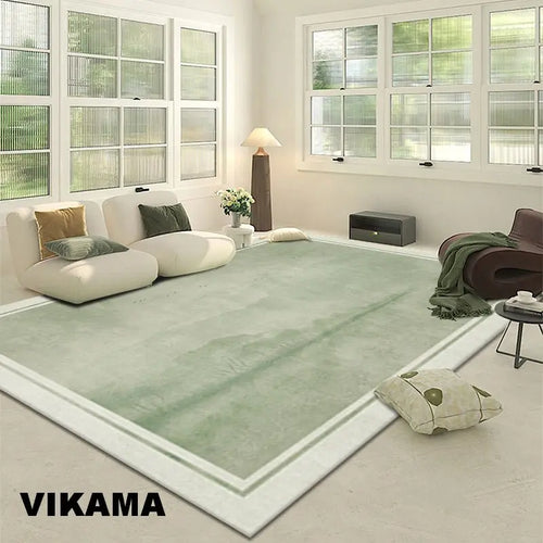 VIKAMA Crystal Pile Green Chinese Style Rug Full Area Bedroom Living Room Bedside Sofa Carpet Home Decor