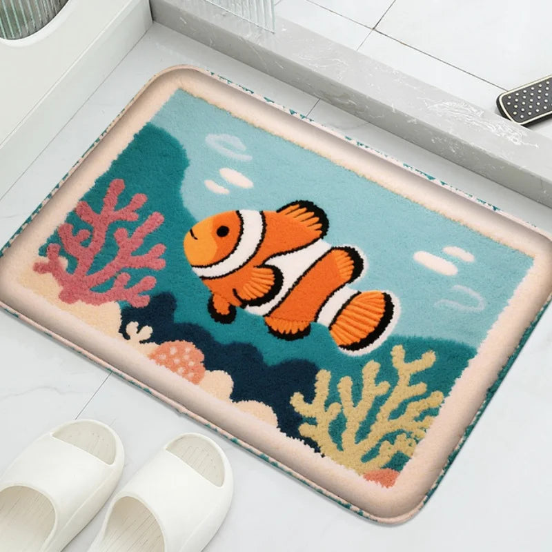 Cartoon Animal Bathroom Mat Soft Absorbent Non-Slip Floor Rug Shower Room Toilet Carpet Home Decor