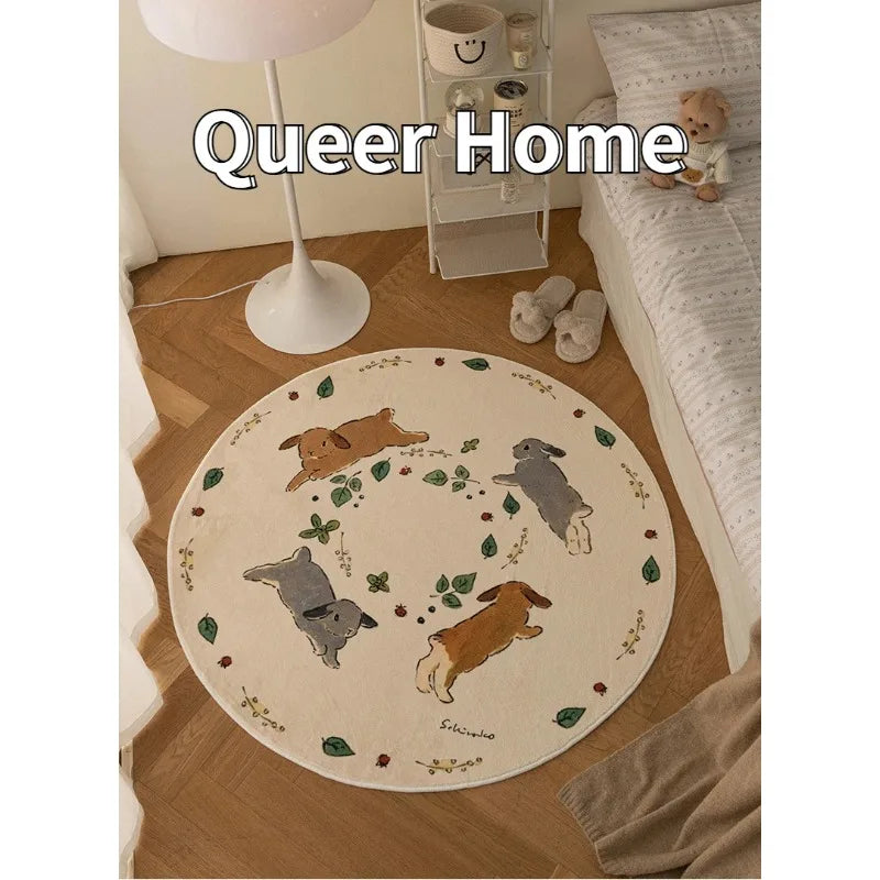 Cartoon Rabbit Fluffy Round Area Rug