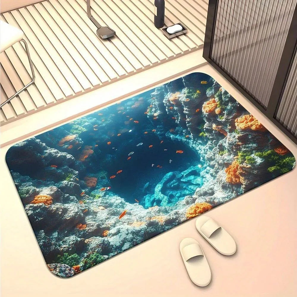 VIKAMA 3D Ocean Bathroom Non-Slip Washable Floor Mat
