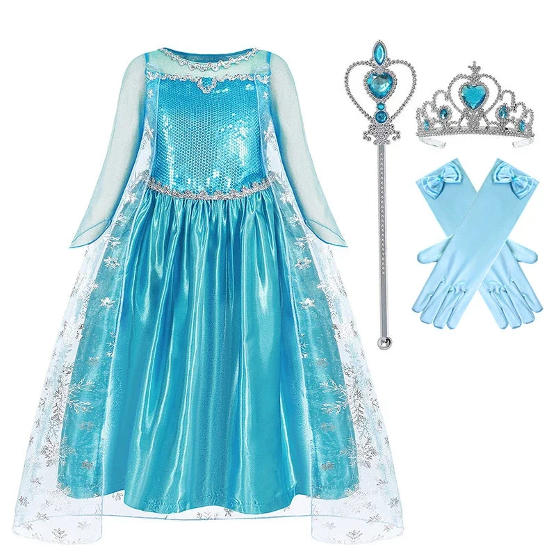 Disney Frozen Elsa Anna Mesh Ball Gown Costume Dress For Girls