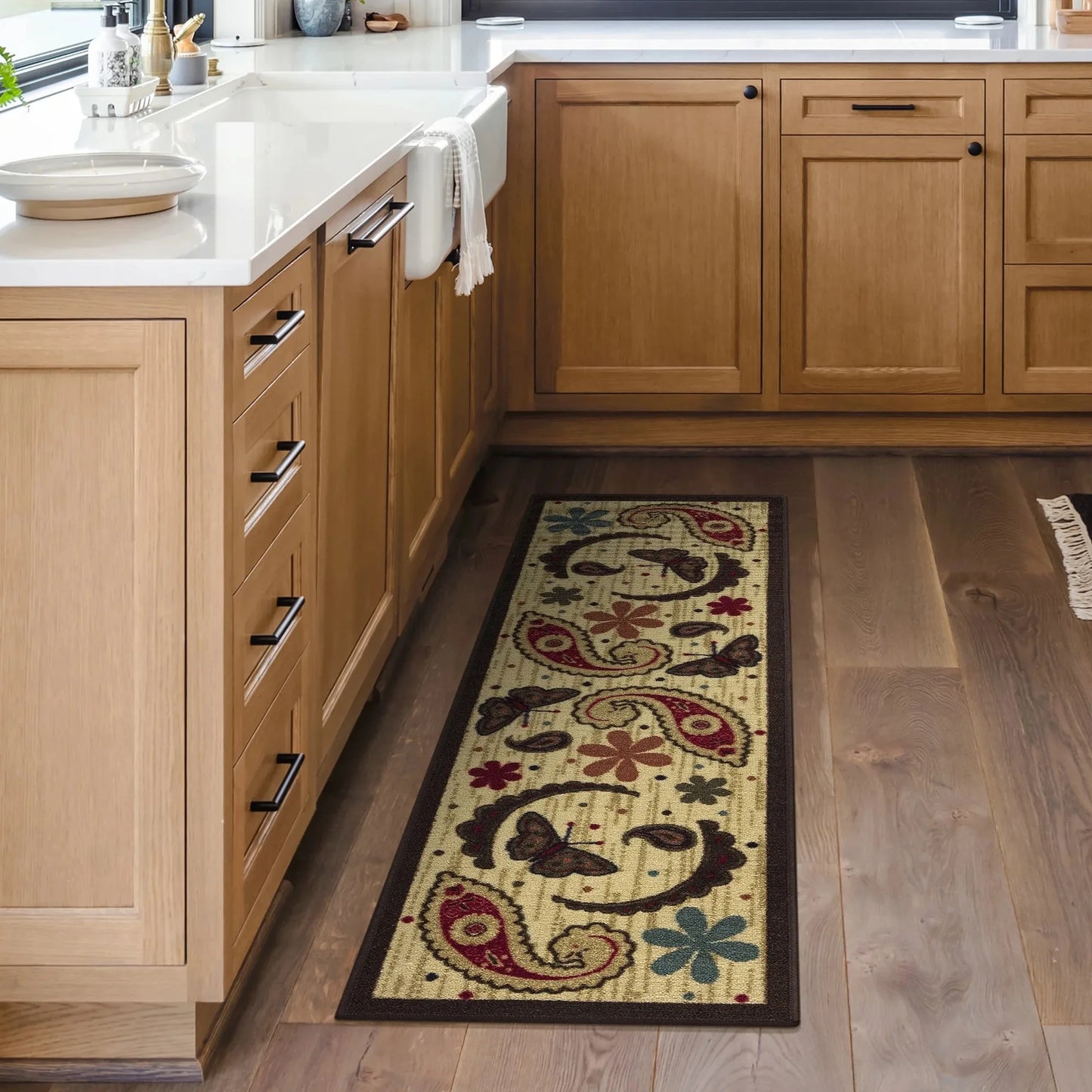 VIKAMA Bohemian Crystal Velvet Easy-Care Hallway Area Rug
