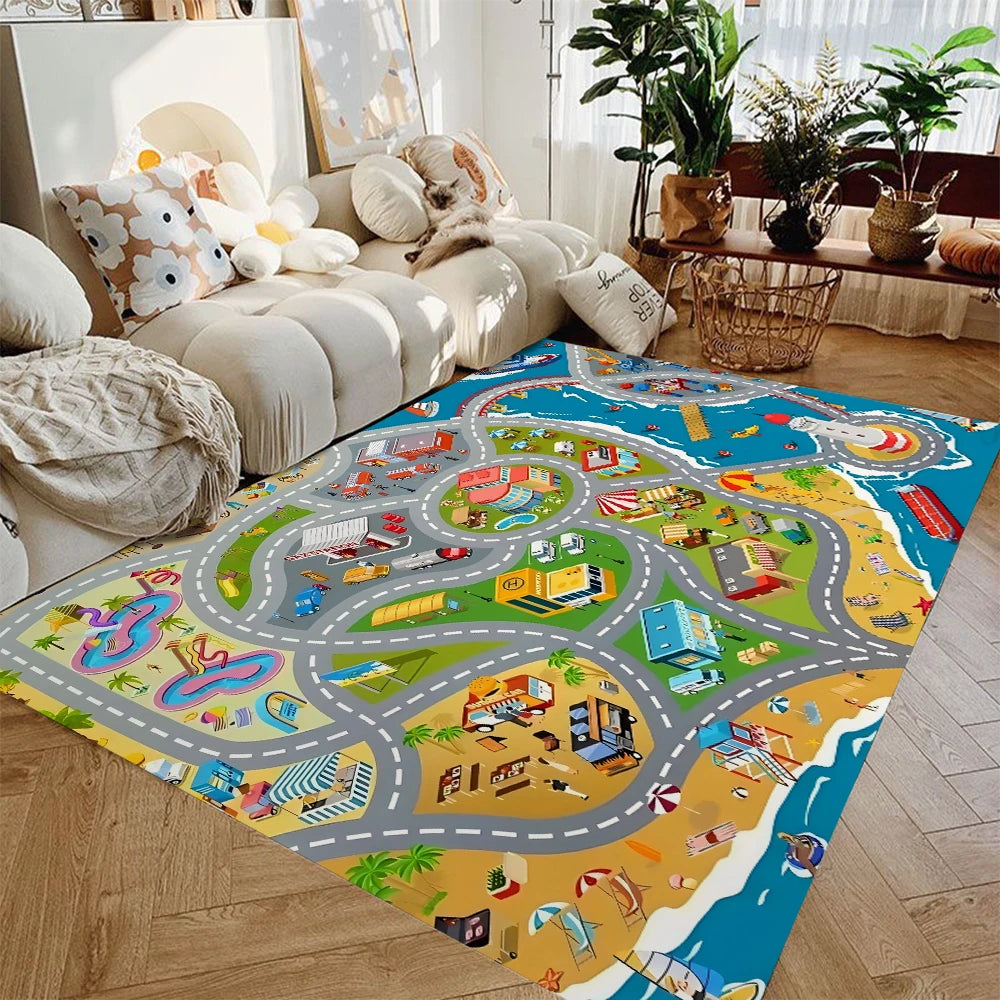 Kids city traffic car play rug