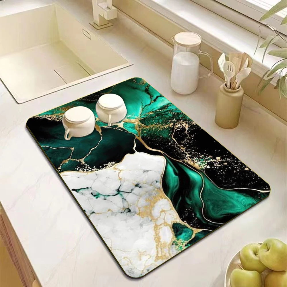 Marble Print Absorbent Kitchen Drying Mat