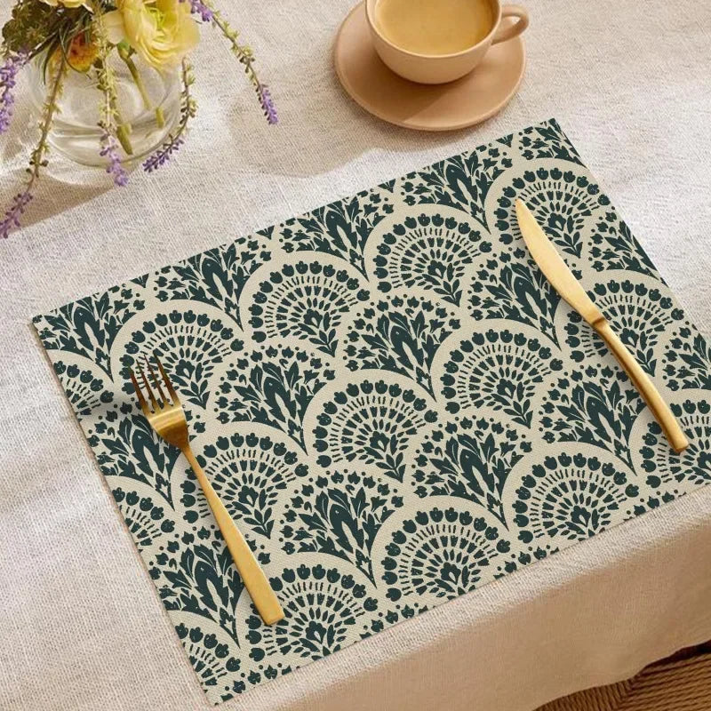 Luxury 6PCS Table Mats Set Leaf Fan Stripe Polka Dot Dining Placemats
