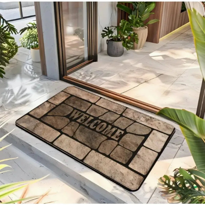 Stone patterned farmhouse welcome front door mat