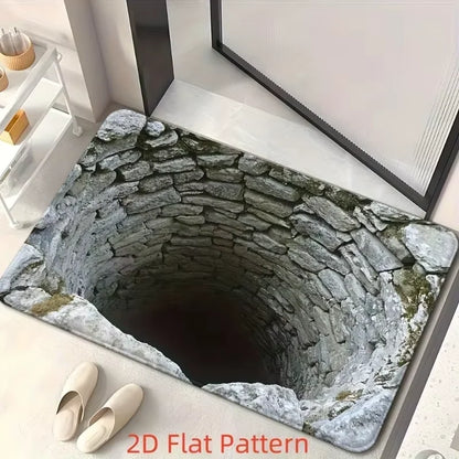 VIKAMA 2D Optical Illusion Endless Cave Rug Non-Slip Doormat Welcome Mat Bedroom Living Room Floor Carpet Home Decor