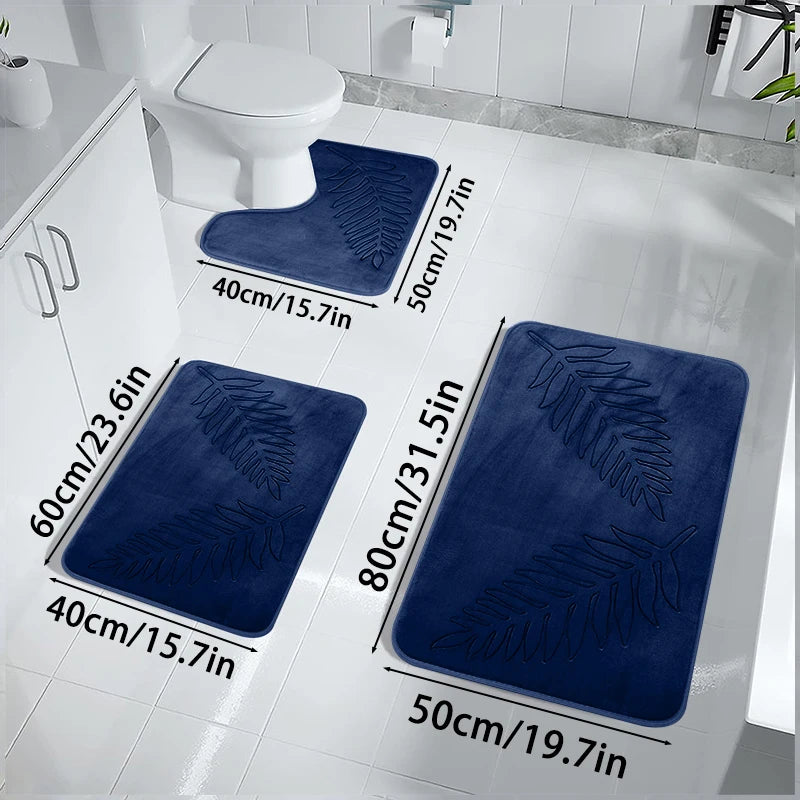 3PCS Bath Mat Set Non-Slip Soft Quick-Dry Absorbent Machine Washable Bathroom Rugs Home Floor Decor