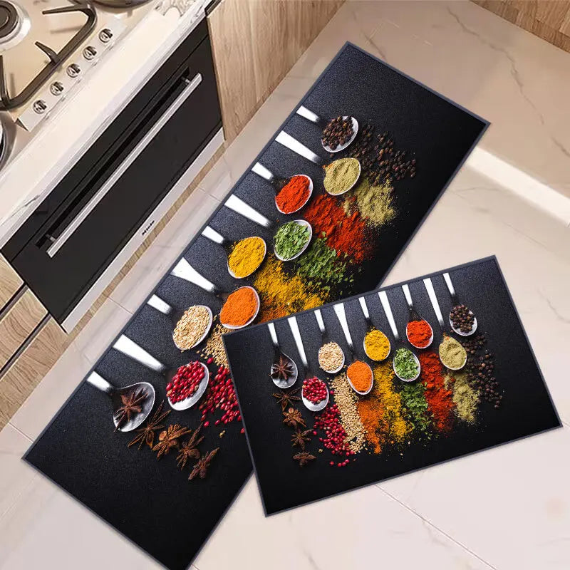VIKAMA Crystal Velvet Kitchen Mat Non-Slip Printed Floor Rug Home Decor