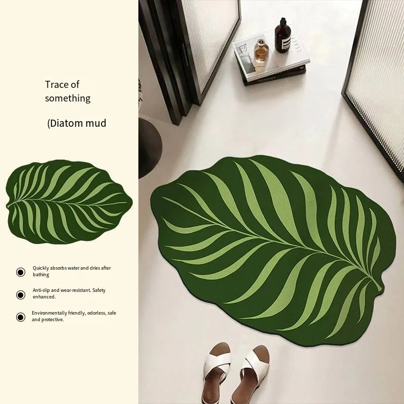 VIKAMA Green Leaf Absorbent Non-Slip Bathroom Mat