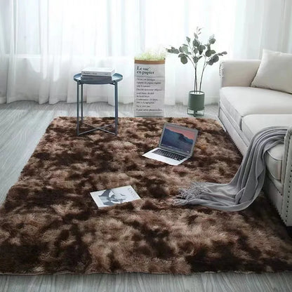 Black fluffy shaggy plush area rug