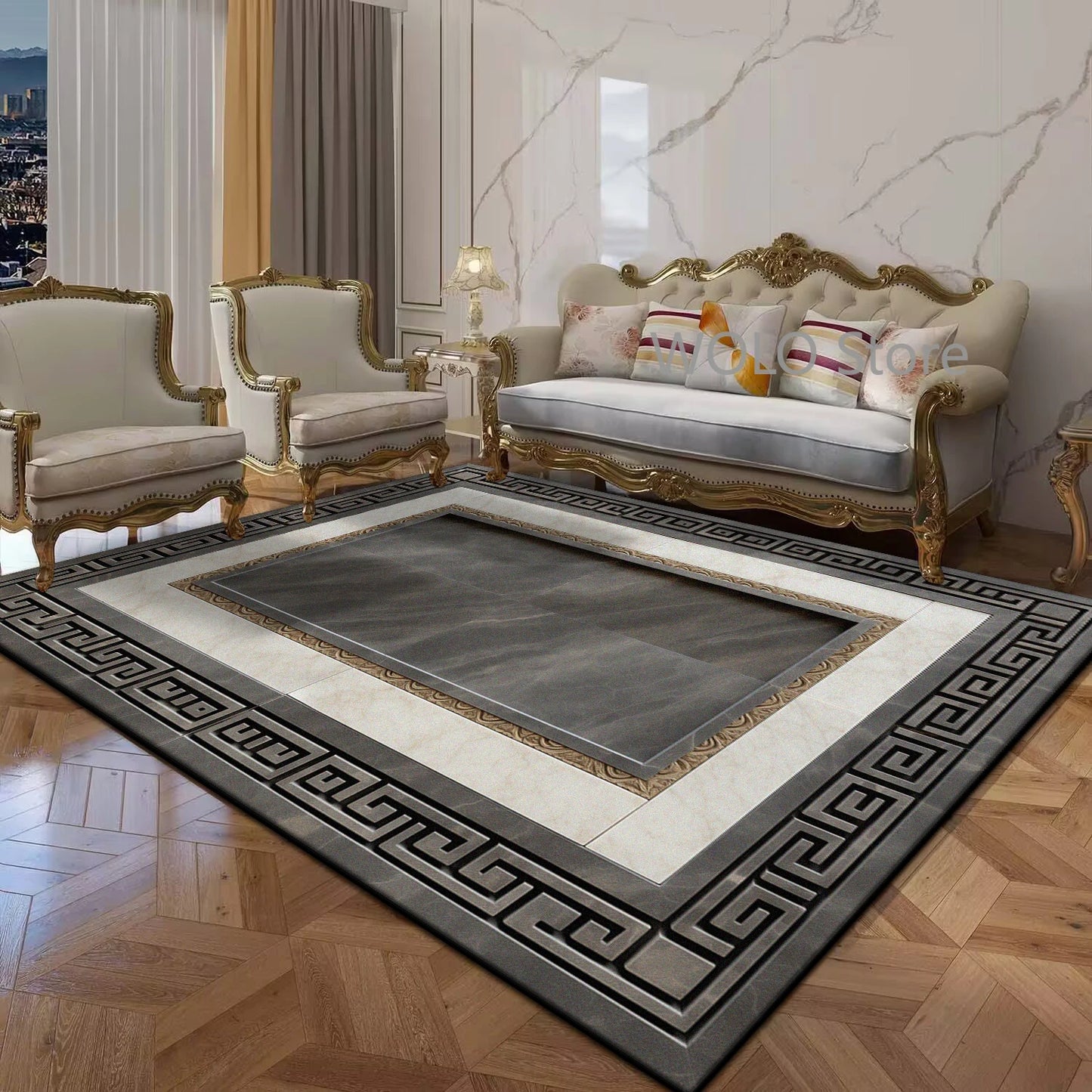 Black Gold Marble Luxury Area Rug