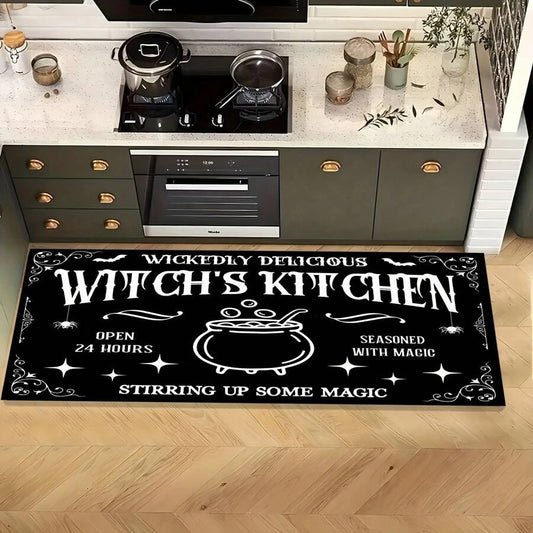 VIKAMA Halloween Kitchen Rug Witch Non-Slip Gothic Doormat Laundry Hallway Floor Mat