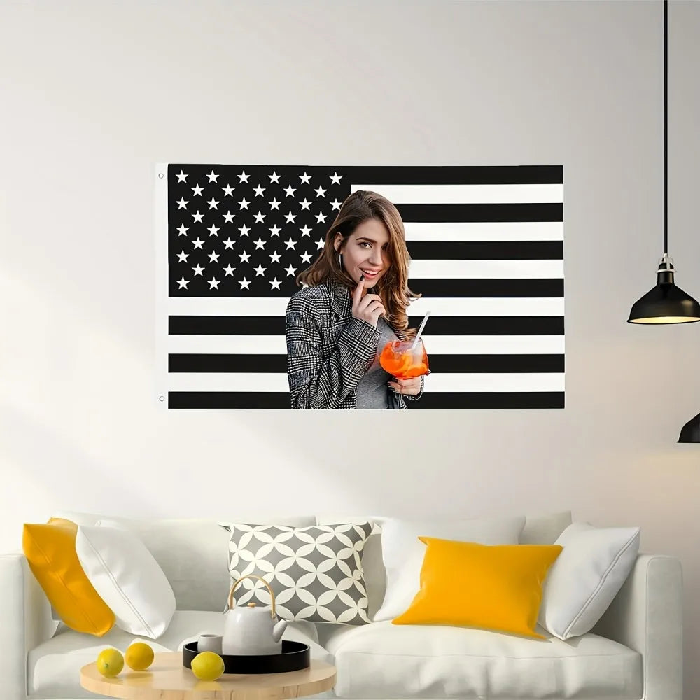VIKAMA Black American Flag Polyester Banner, Custom Photo Printing, Living Room Decor, Patriotic Home Accents shrek
