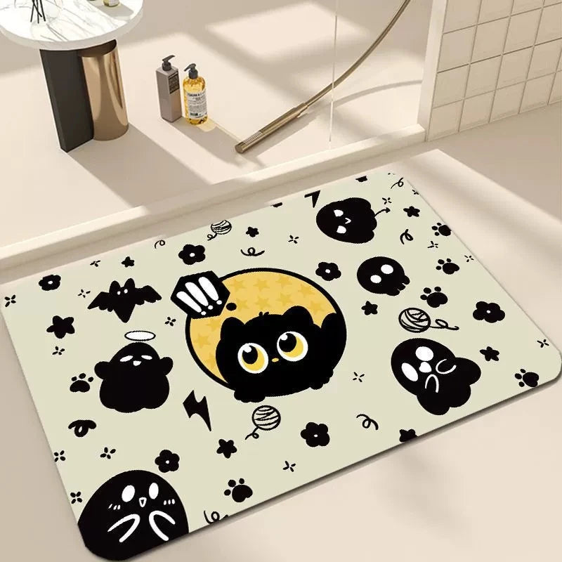 Black Cartoon Cat Welcome Door Mat Non-Slip Wear-Resistant Dirt-Resistant Rug Living Room Bedroom Home Decor