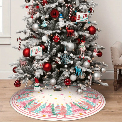 VIKAMA Pink Snowflake Christmas Tree Skirt Rug