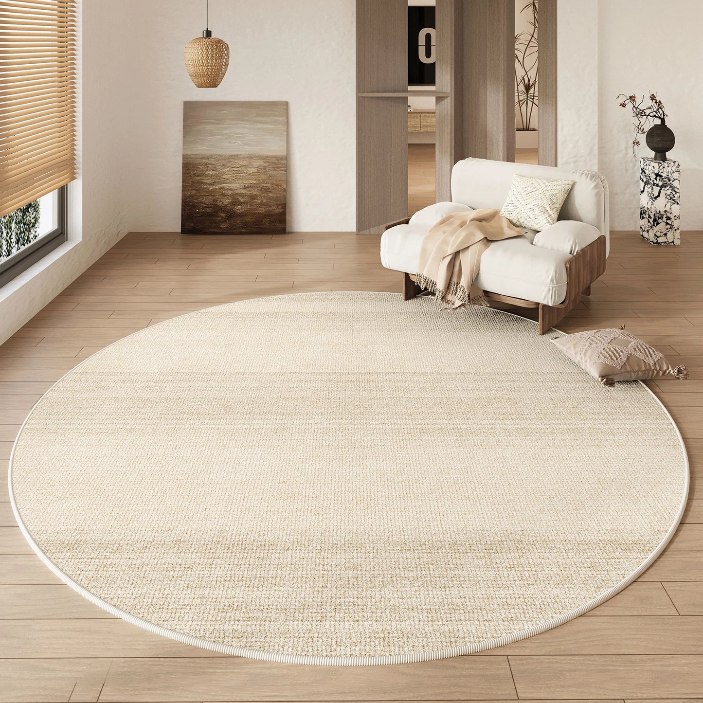 Wabi-Sabi Cream Round Waterproof Non-Slip Area Rug